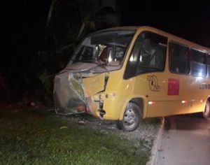 Após problema mecânico, micro-ônibus colide contra árvore em Londrina