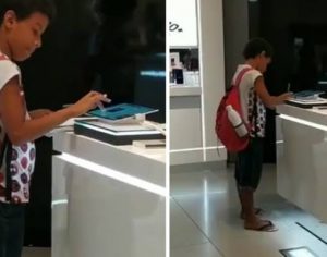 Menino usa tablet de loja para fazer trabalho escolar e vídeo emociona internet; assista