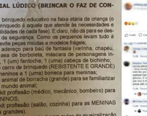 Escola gera polêmica ao pedir ‘kit de médico’ para meninos e de ‘cozinha’ para meninas