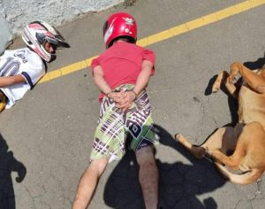 Cachorro deita ao lado de suspeitos em abordagem e viraliza no Paraná