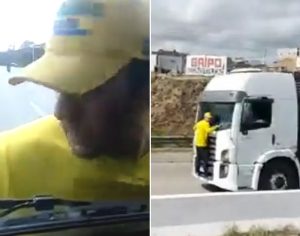 Bolsonarista se agarra em carreta em alta velocidade e vídeo viraliza nas redes