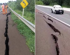 Vídeo: Rachadura na PR-445 bloqueia acostamento da pista em Londrina