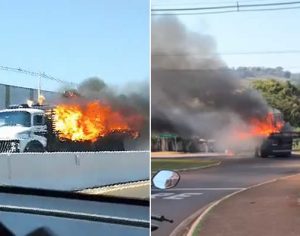 Vídeo: caminhão pega fogo em movimento na PR-445 em Londrina
