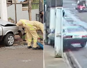 Vídeo: motorista fica ferido após bater carro contra poste em Londrina