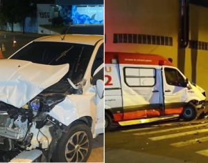 Carro bate em ambulância do SAMU e deixa socorristas feridos em Londrina