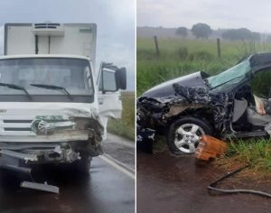 Idoso fica gravemente ferido após colisão entre carro e caminhão na PR-445
