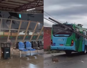 Vendaval quebra vidraça da Rodoviária e derruba postes em Londrina